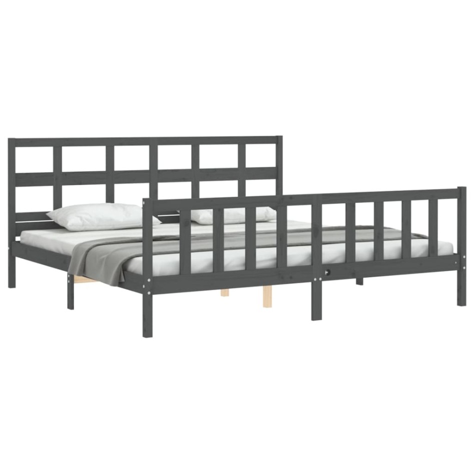 Estructura de cama con cabecero madera maciza gris 200x200