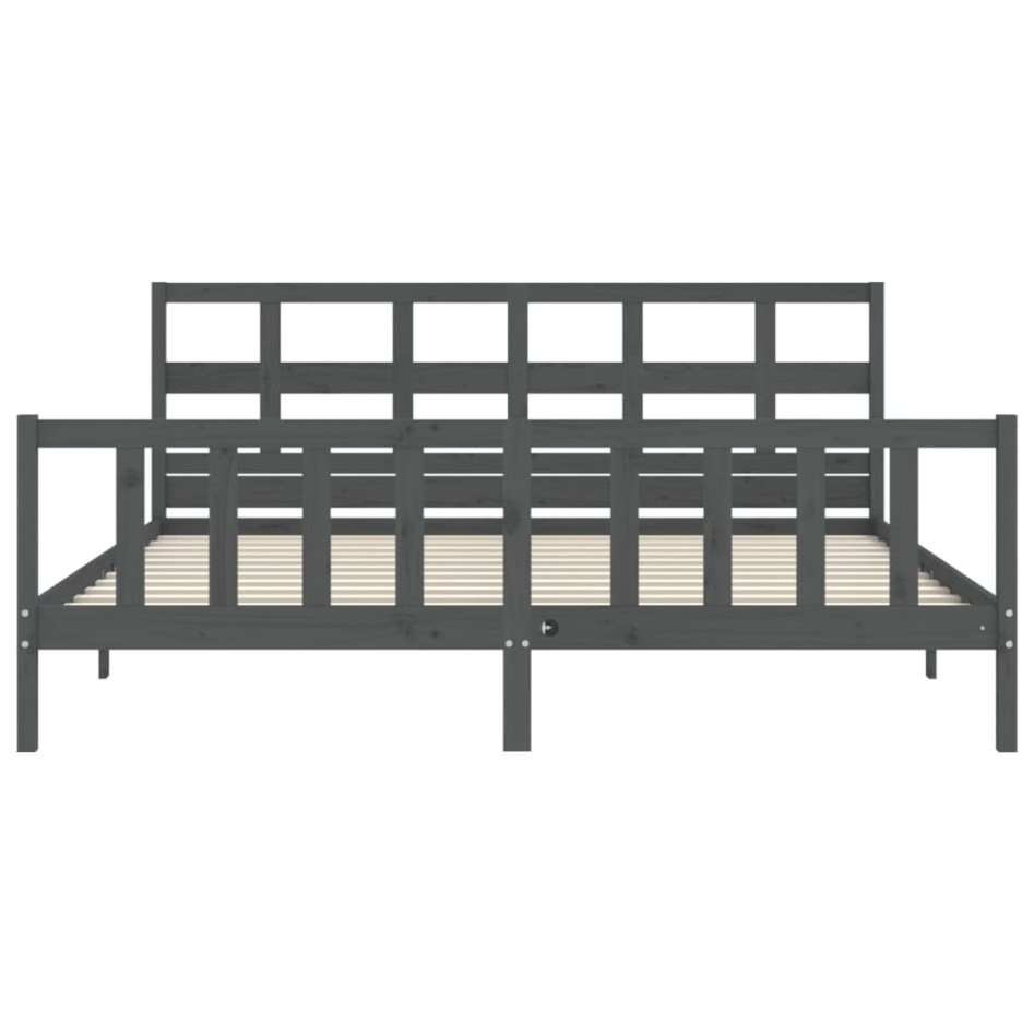 Estructura de cama con cabecero madera maciza gris 200x200