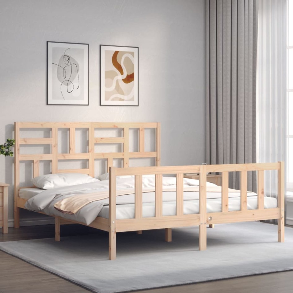 Estructura de cama con cabecero madera maciza 160x200