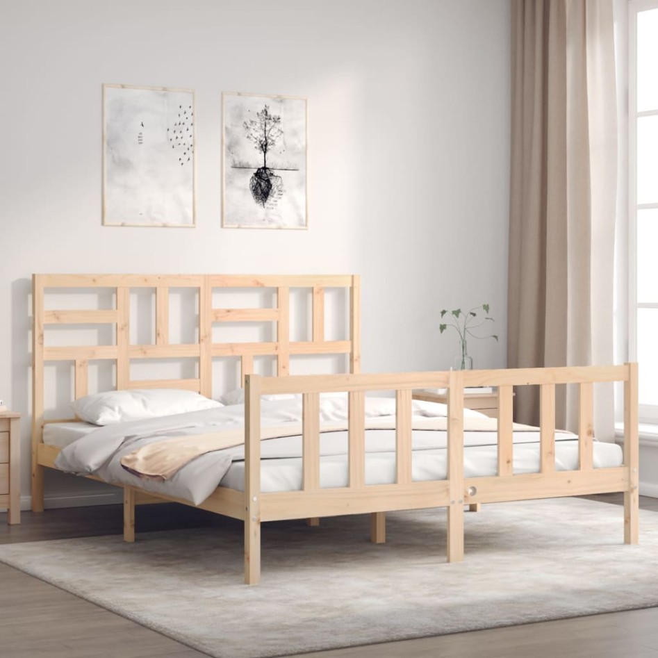 Estructura de cama con cabecero madera maciza 160x200