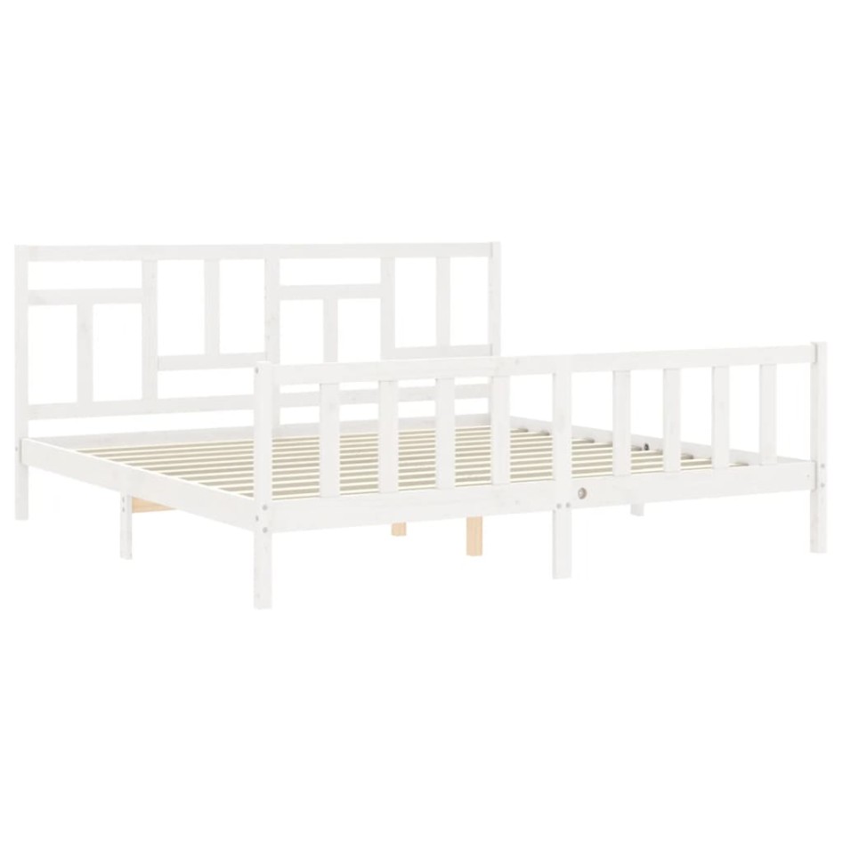 Estructura de cama con cabecero madera maciza blanco 200x200