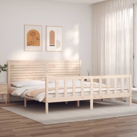 Estructura de cama con cabecero madera maciza 200x200