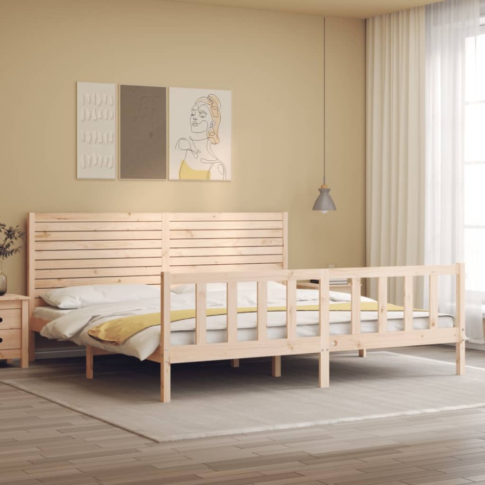Estructura de cama con cabecero madera maciza 200x200