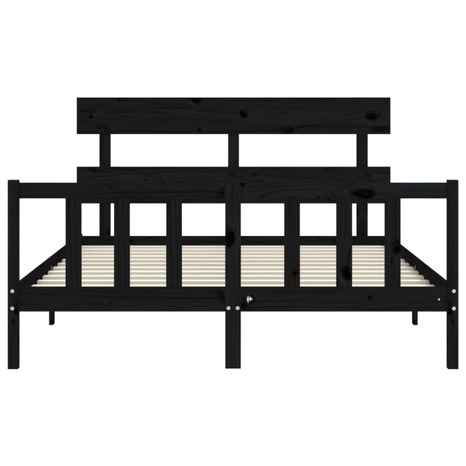 Estructura de cama con cabecero madera maciza negro 160x200