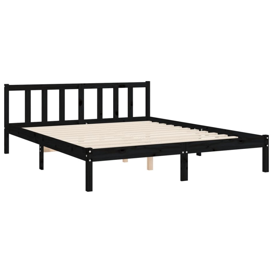 Estructura de cama con cabecero madera maciza negro 160x200