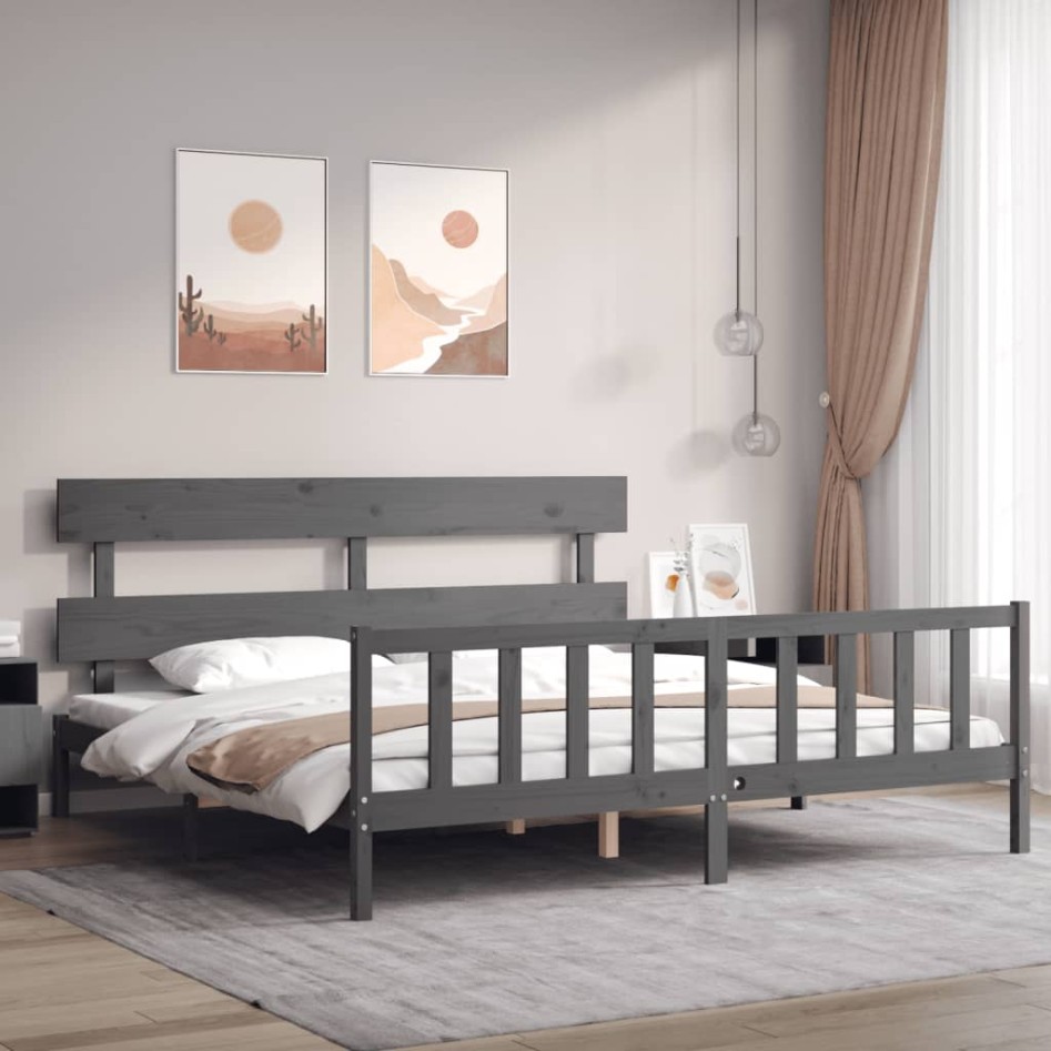 Estructura de cama con cabecero madera maciza gris 200x200
