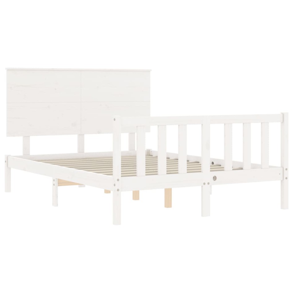 Estructura de cama con cabecero madera maciza blanco 140x190