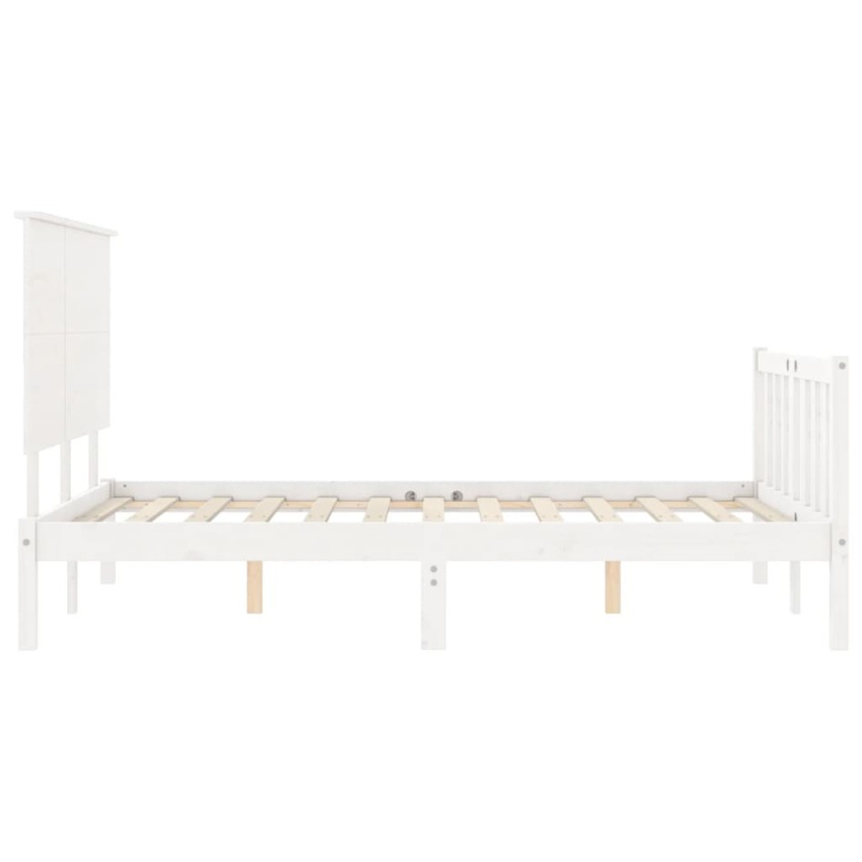Estructura de cama con cabecero madera maciza blanco 140x190