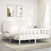 Estructura de cama con cabecero madera maciza blanco 160x200 cm