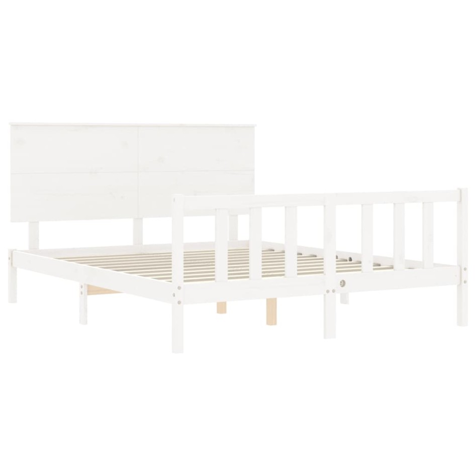 Estructura de cama con cabecero madera maciza blanco 160x200