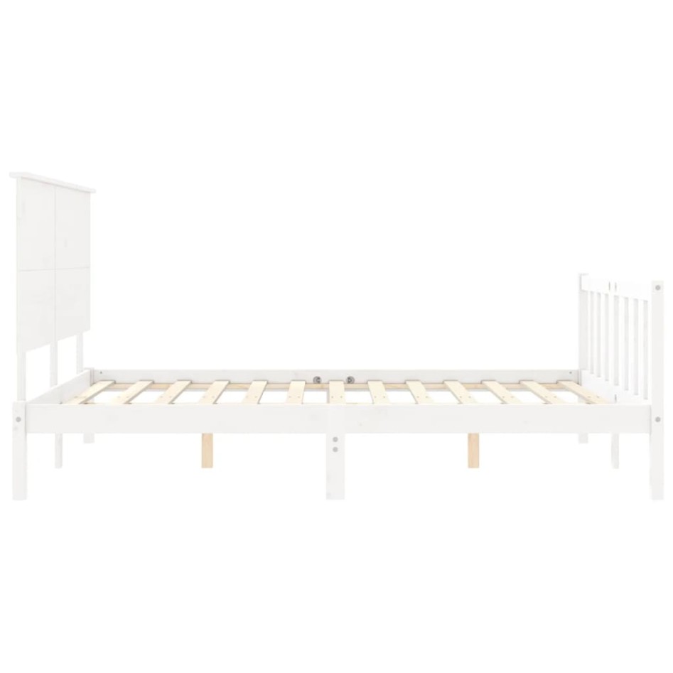 Estructura de cama con cabecero madera maciza blanco 160x200