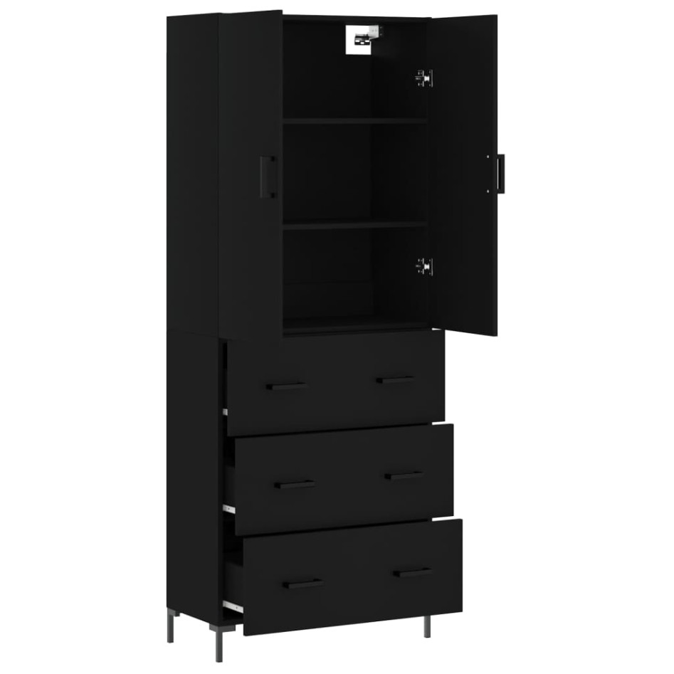 Aparador alto madera contrachapada negro 69,5x34x180