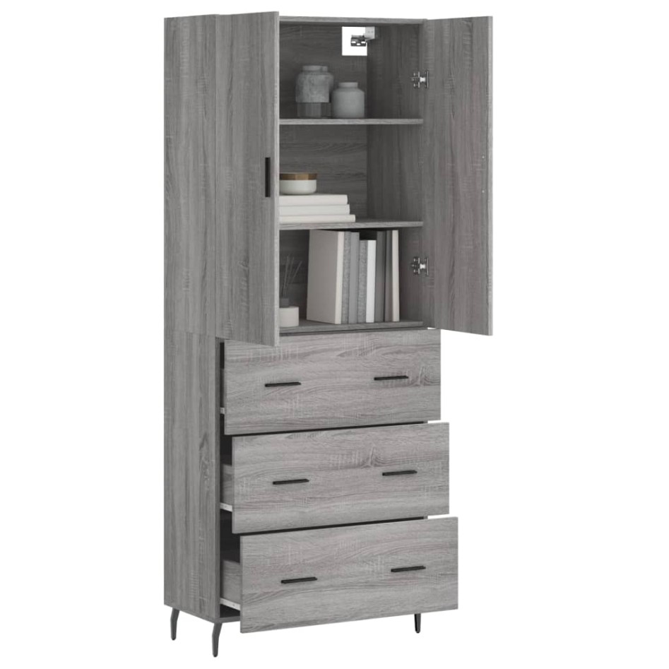 Aparador alto madera contrachapada gris sonoma 69,5x34x180