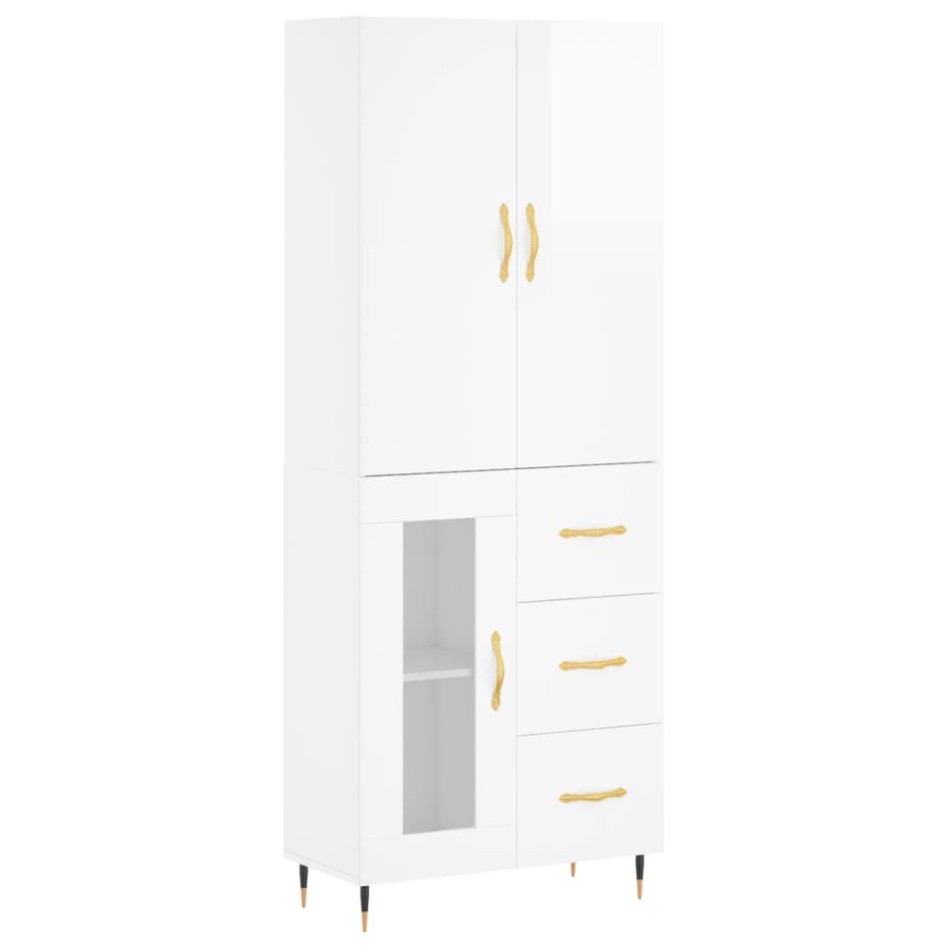 Aparador alto madera contrachapada blanco brillo 69,5x34x180