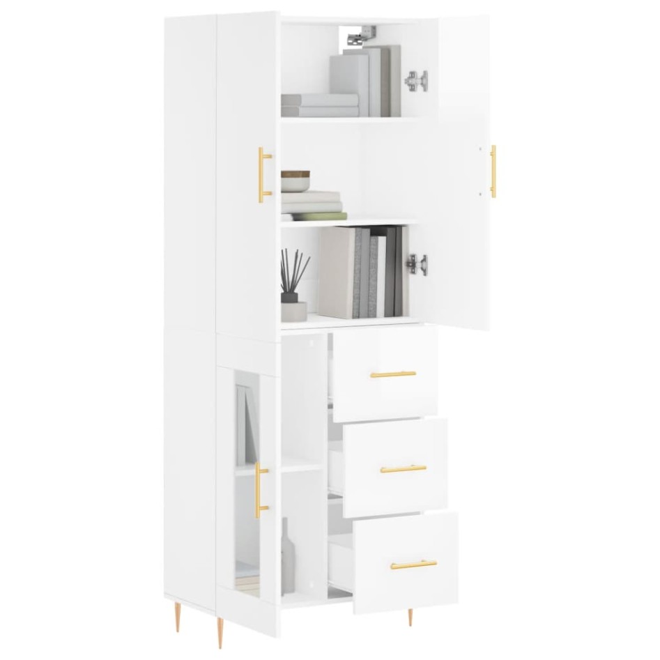 Aparador alto madera contrachapada blanco brillo 69,5x34x180