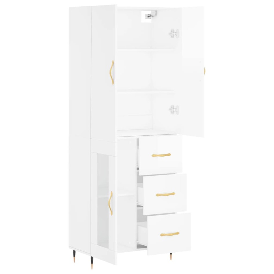 Aparador alto madera contrachapada blanco brillo 69,5x34x180