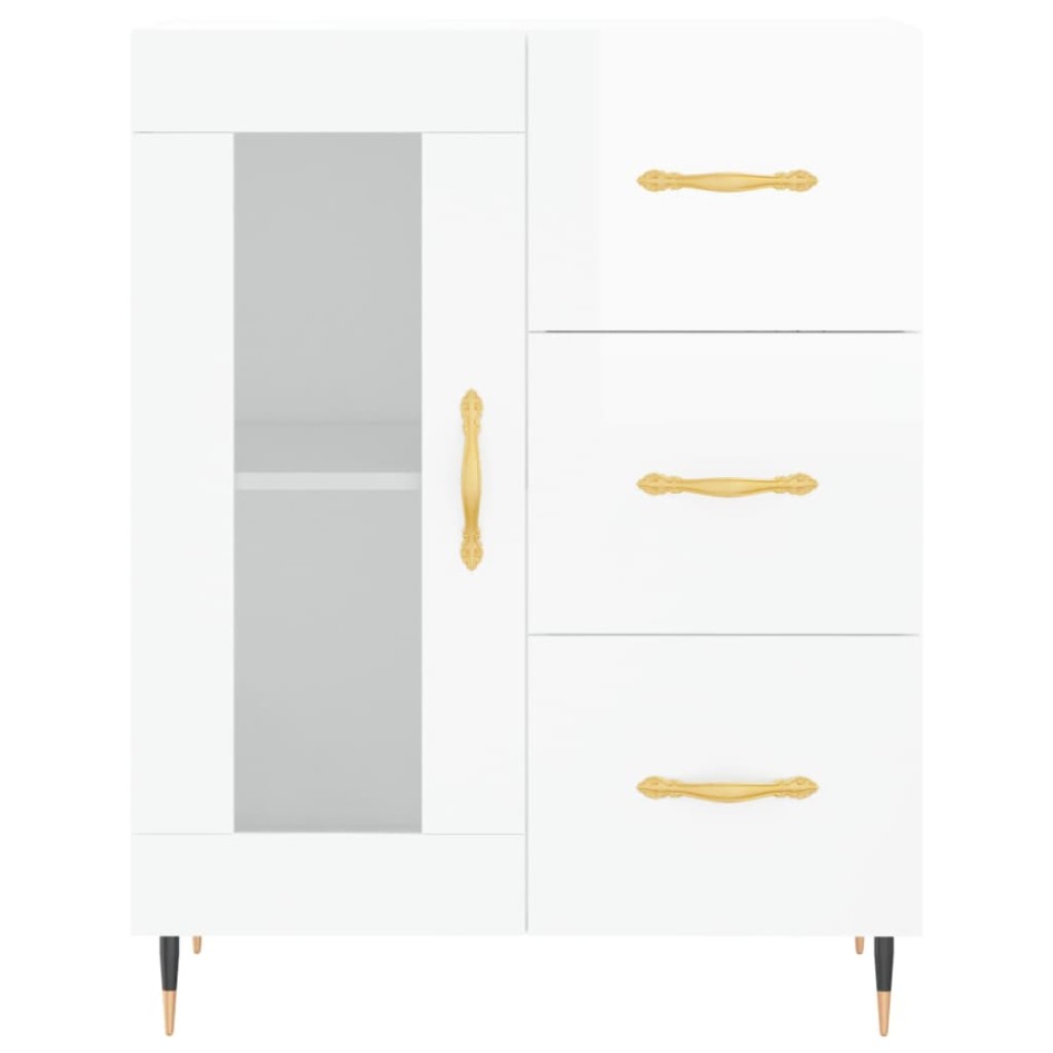 Aparador alto madera contrachapada blanco brillo 69,5x34x180
