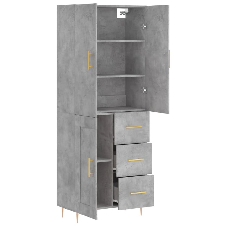 Aparador alto madera contrachapada gris hormigón 69,5x34x180