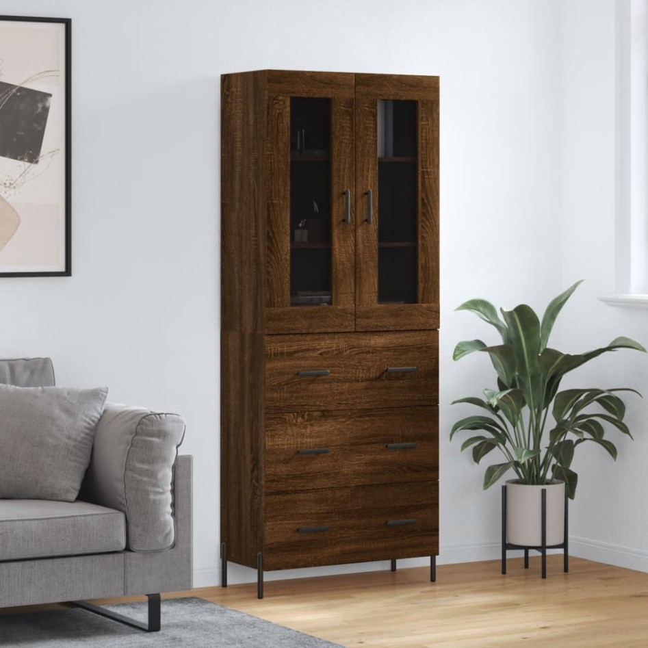 Aparador alto madera contrachapada marrón roble 69,5x34x180