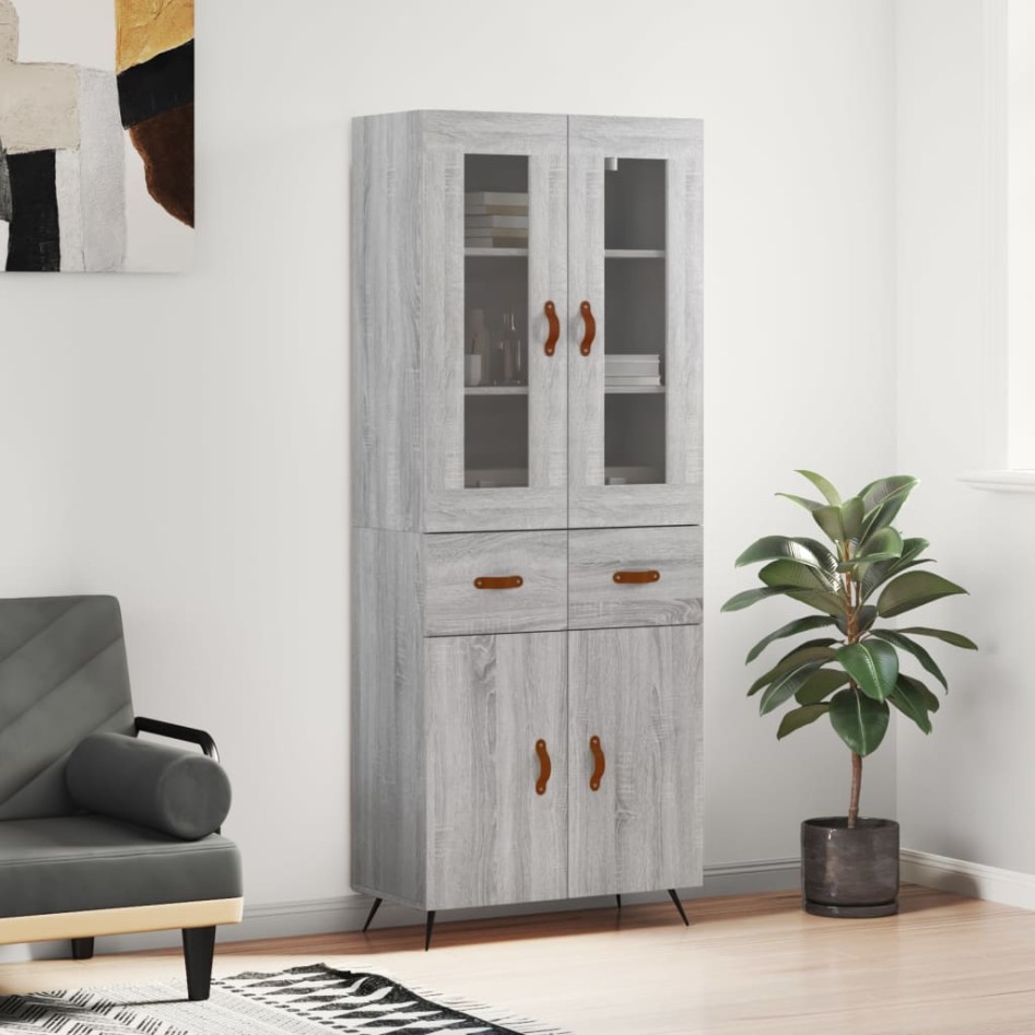 Aparador alto madera contrachapada gris sonoma 69,5x34x180