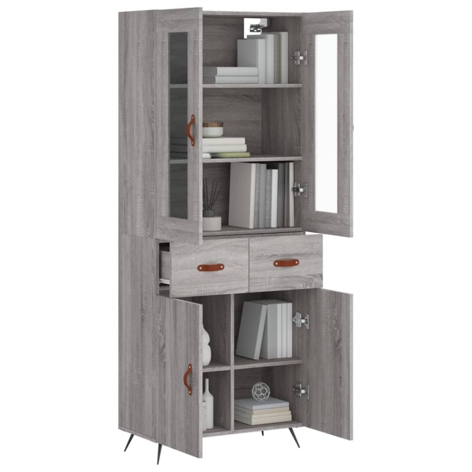 Aparador alto madera contrachapada gris sonoma 69,5x34x180