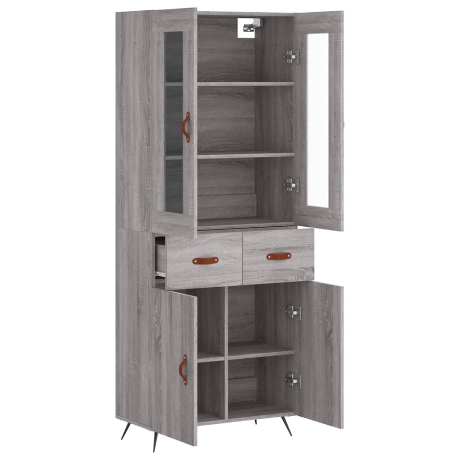 Aparador alto madera contrachapada gris sonoma 69,5x34x180