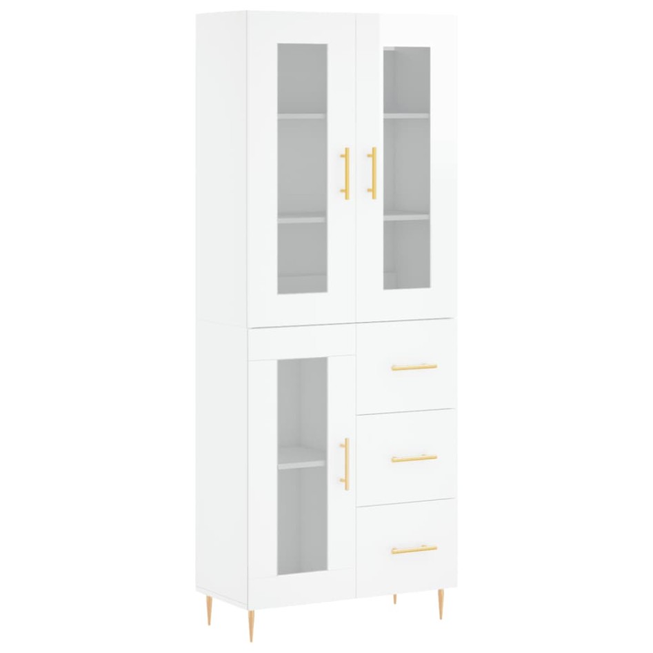 Aparador alto madera contrachapada blanco brillo 69,5x34x180