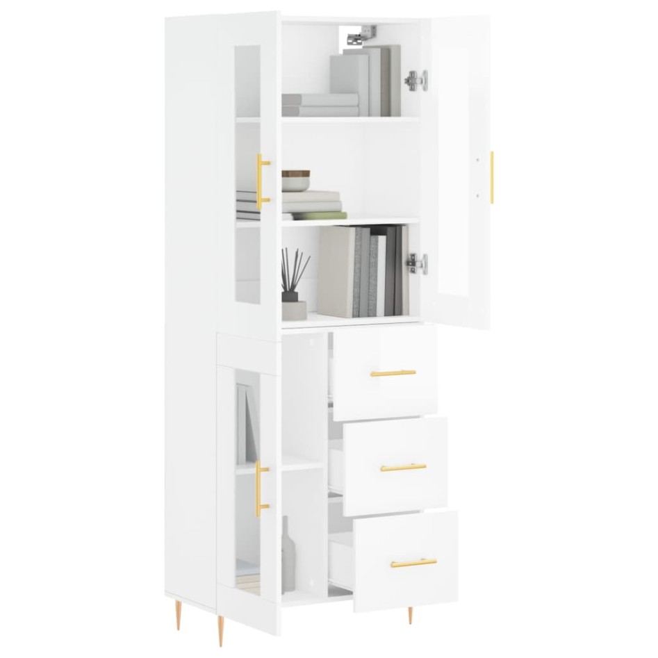 Aparador alto madera contrachapada blanco brillo 69,5x34x180