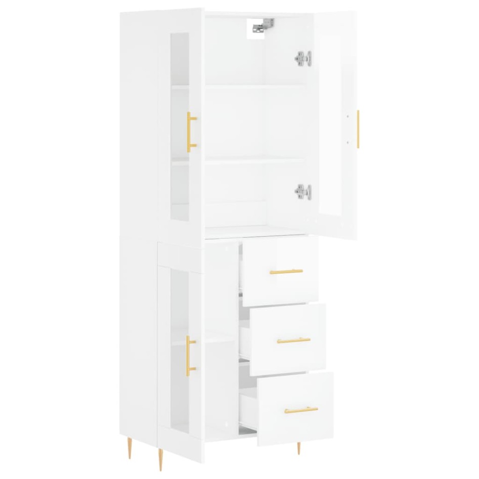 Aparador alto madera contrachapada blanco brillo 69,5x34x180