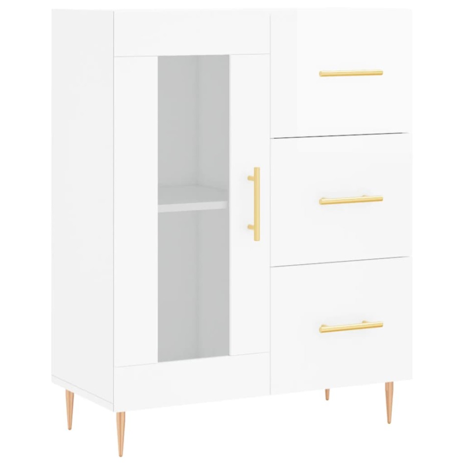 Aparador alto madera contrachapada blanco brillo 69,5x34x180