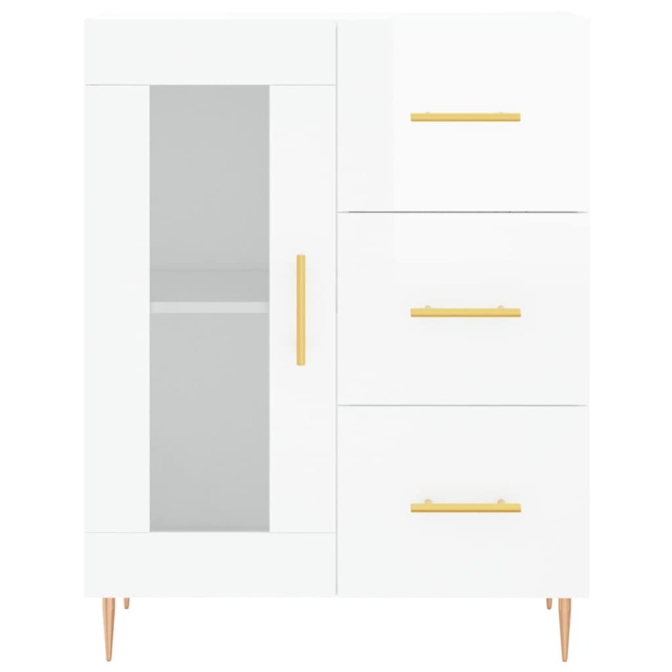Aparador alto madera contrachapada blanco brillo 69,5x34x180