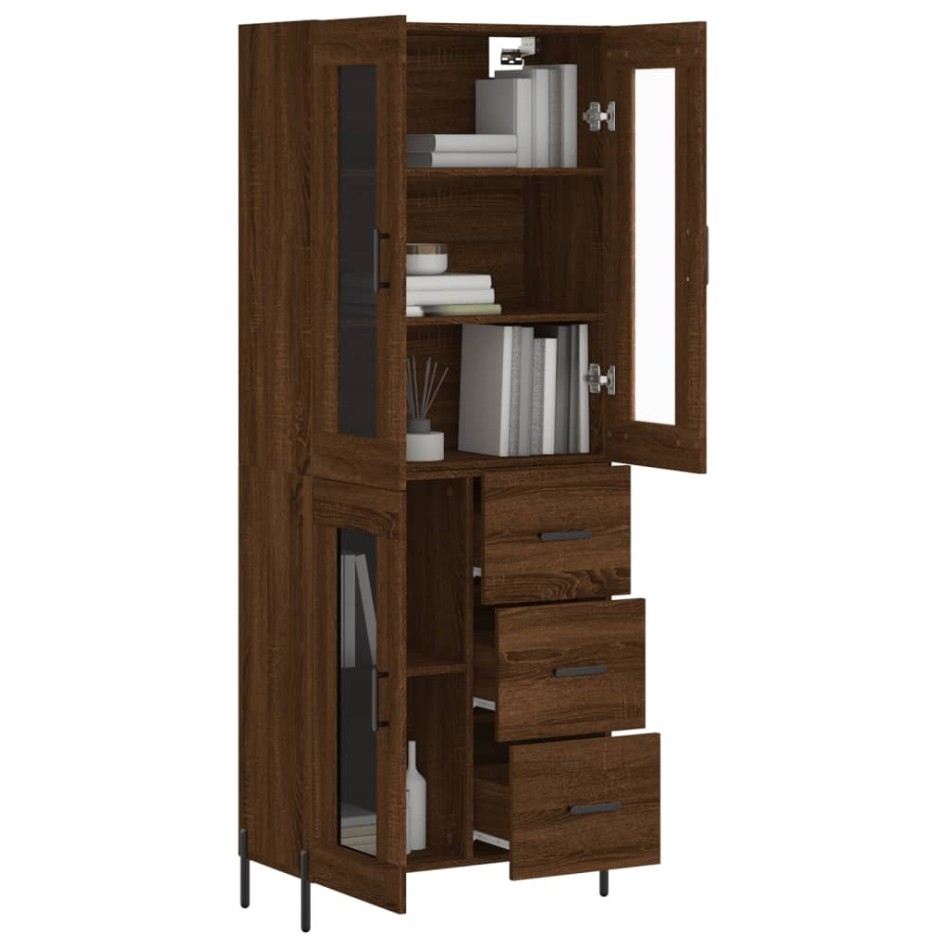 Aparador alto madera contrachapada marrón roble 69,5x34x180