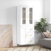 Aparador alto madera contrachapada blanco brillo 69,5x34x180 cm