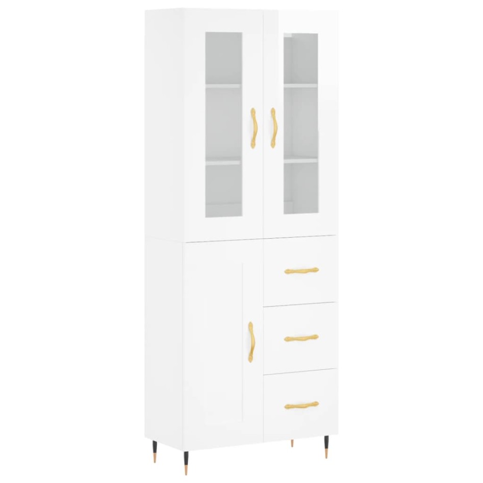 Aparador alto madera contrachapada blanco brillo 69,5x34x180