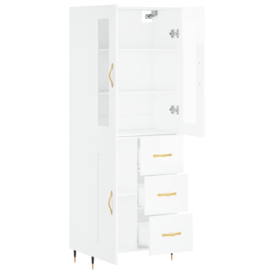 Aparador alto madera contrachapada blanco brillo 69,5x34x180
