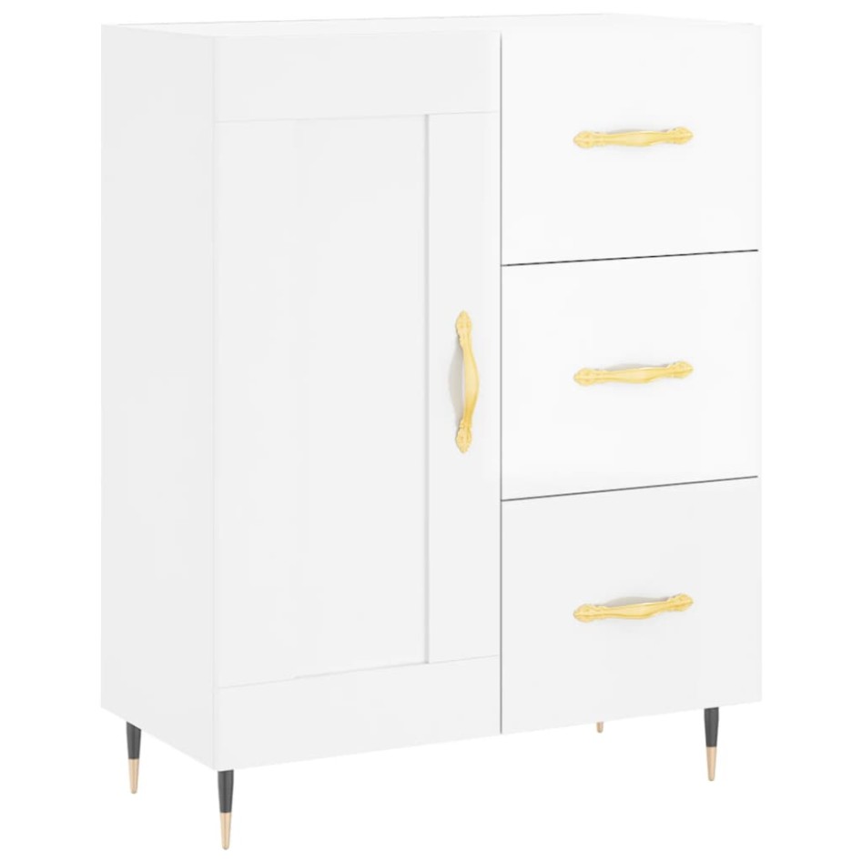 Aparador alto madera contrachapada blanco brillo 69,5x34x180