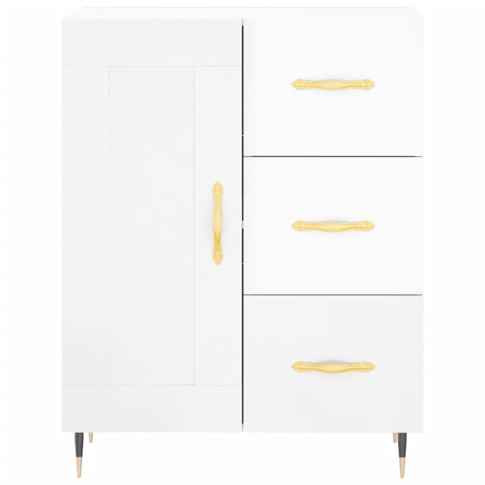 Aparador alto madera contrachapada blanco brillo 69,5x34x180