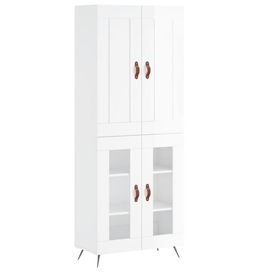 Aparador alto madera contrachapada blanco brillo 69,5x34x180