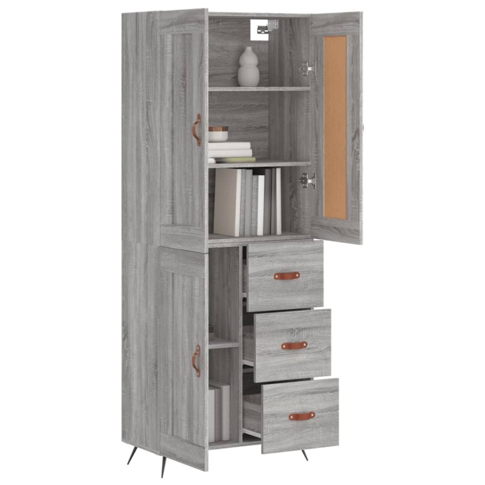 Aparador alto madera contrachapada gris sonoma 69,5x34x180