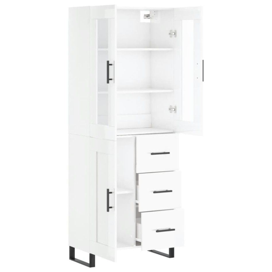 Aparador alto madera contrachapada blanco brillo 69,5x34x180