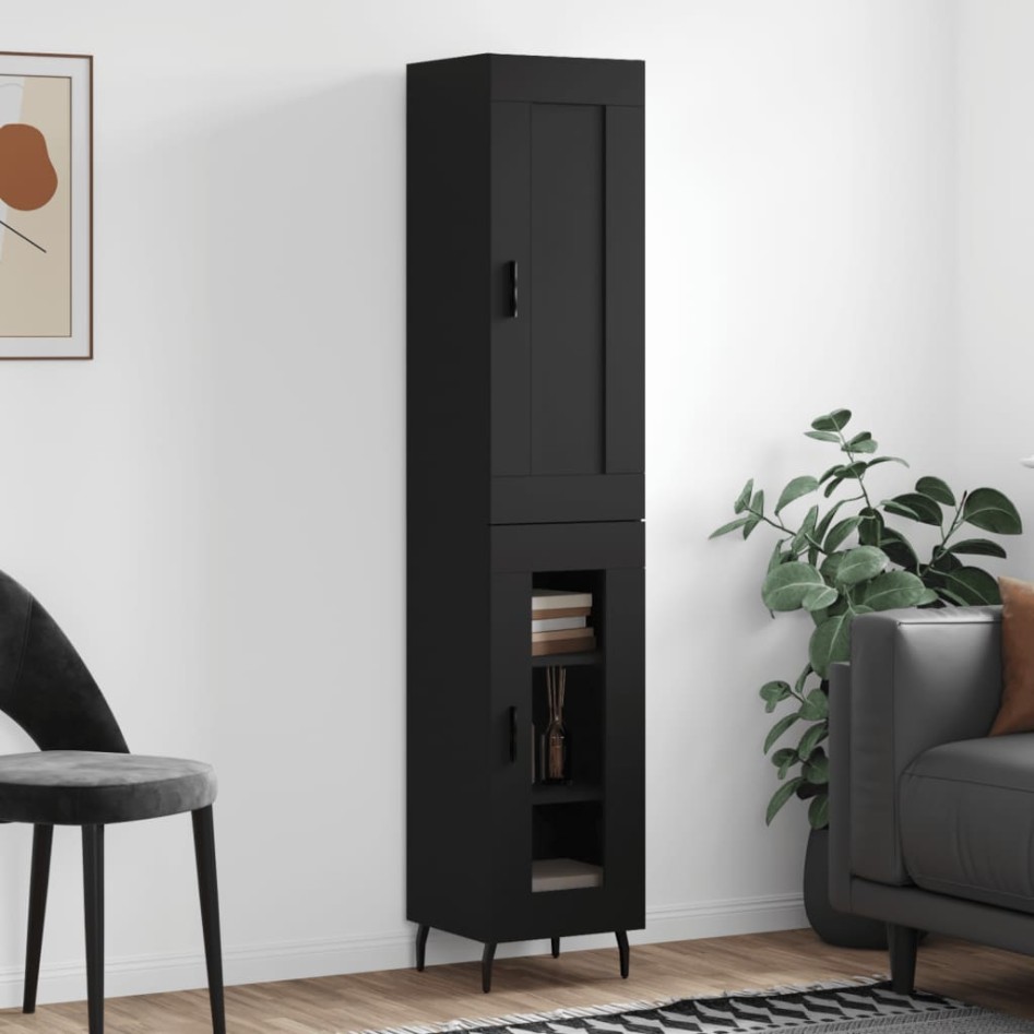 Aparador de madera contrachapada negro 34,5x34x180