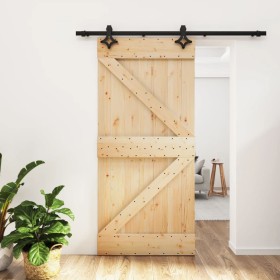 Puerta corredera con herrajes madera maciza de pino 95x210