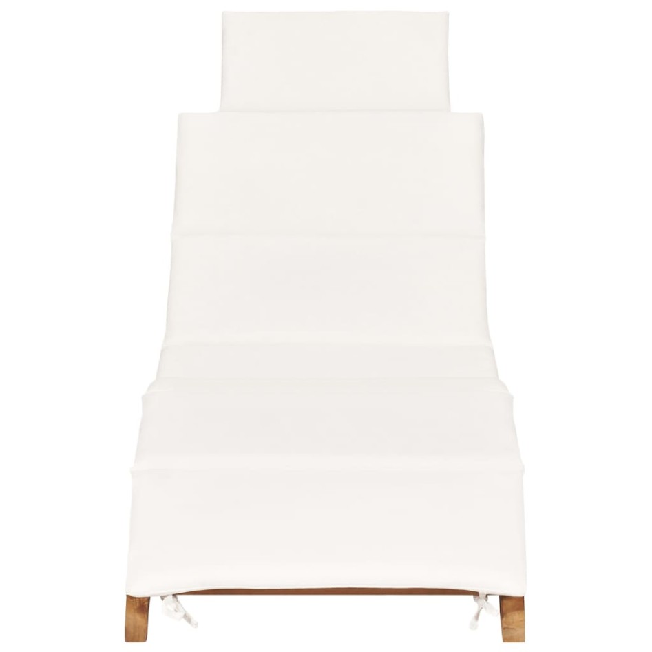 Tumbona plegable con cojín blanco crema madera maciza de