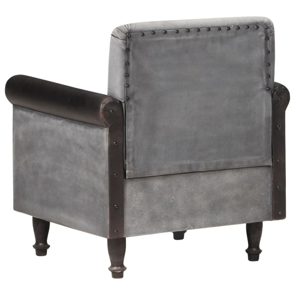 Sillón diseño de cubo de cuero auténtico y lona