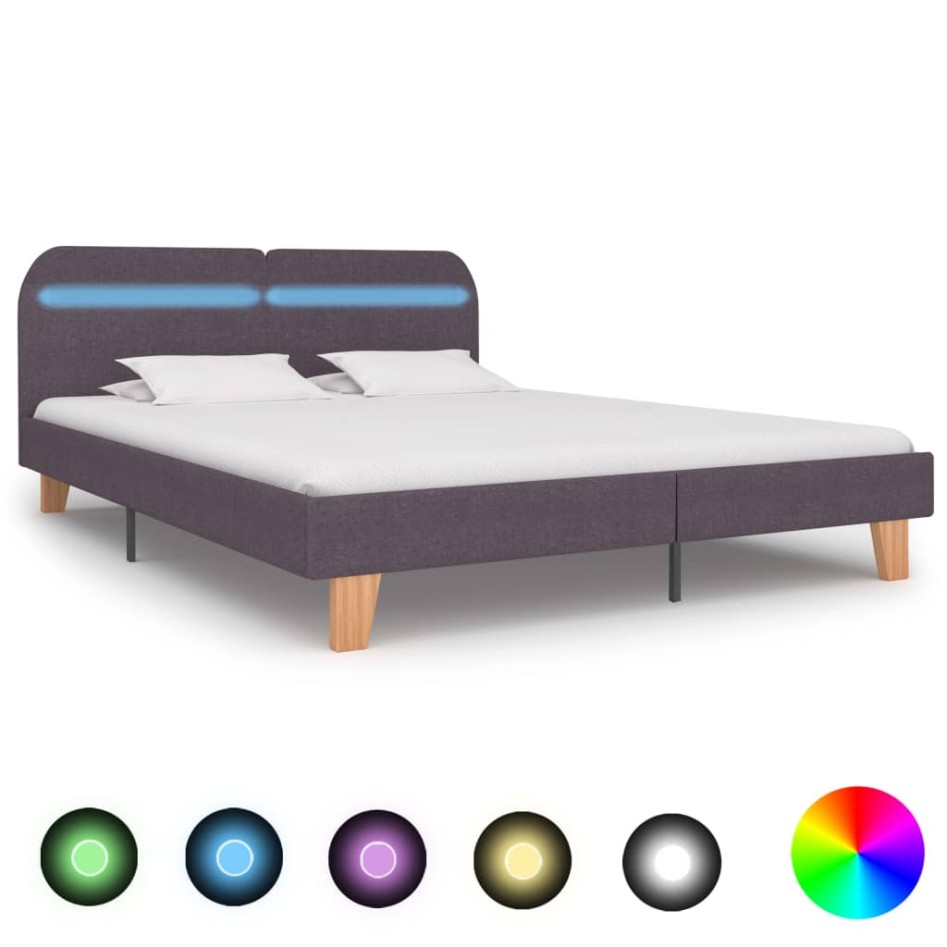 Estructura de cama con LED tela gris topo 160x200