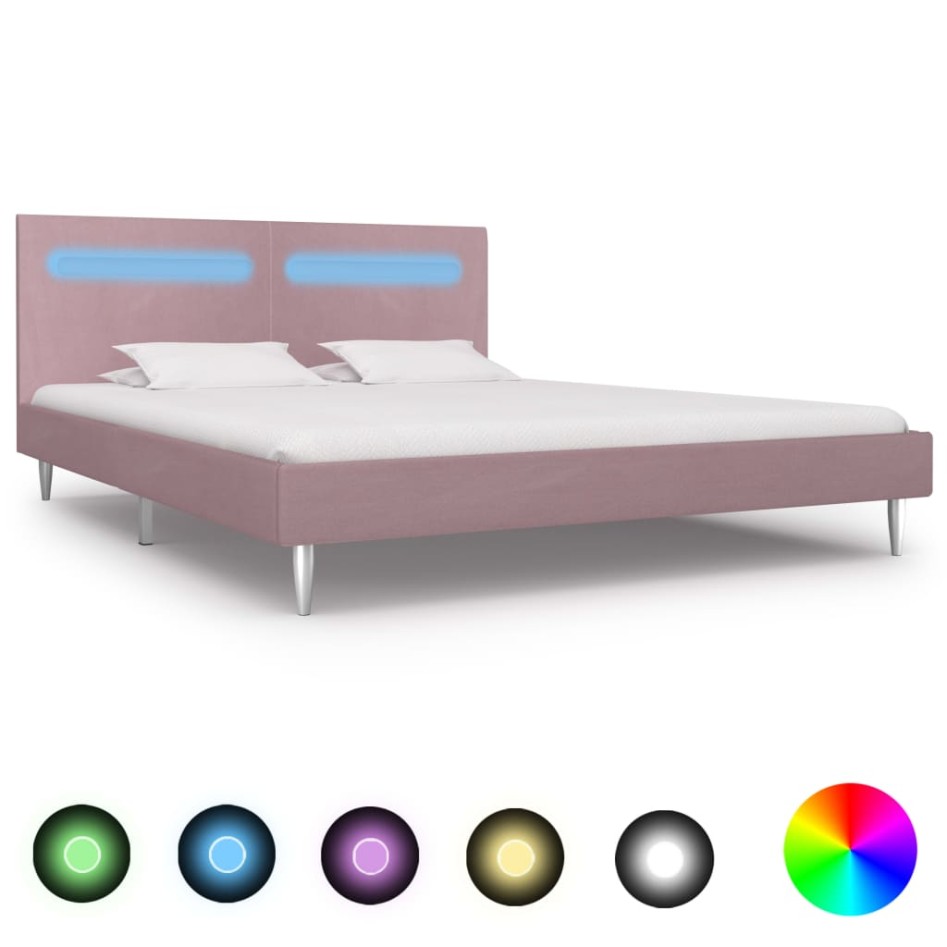 Estructura de cama con LED tela rosa 180x200