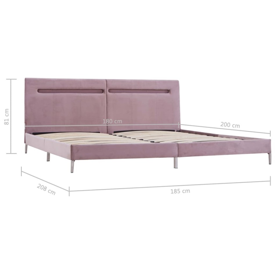Estructura de cama con LED tela rosa 180x200