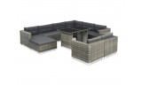 Set de muebles de jardín 10 piezas y cojines ratán sintético gris, Modelo Greki