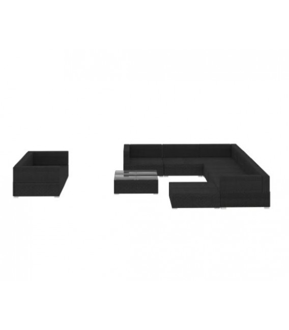 Set muebles de jardín 10 piezas y cojines ratán sintético negro, Modelo Seti