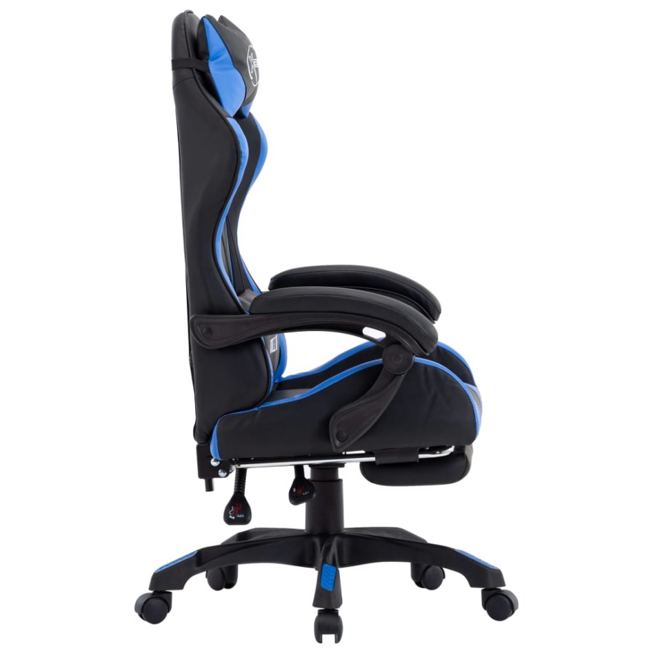Silla gaming con reposapiés cuero sintético azul y